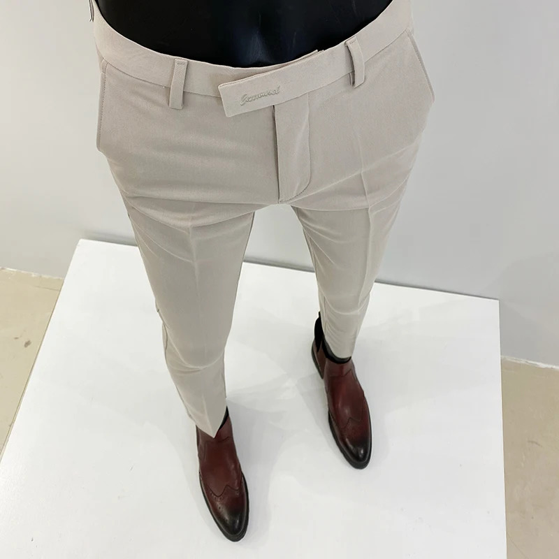 Men Suit Pants Spring Formal Dress Pants Solid Color Slim Fit Trousers Business Casual Men Clothing Full Length Pants 240708