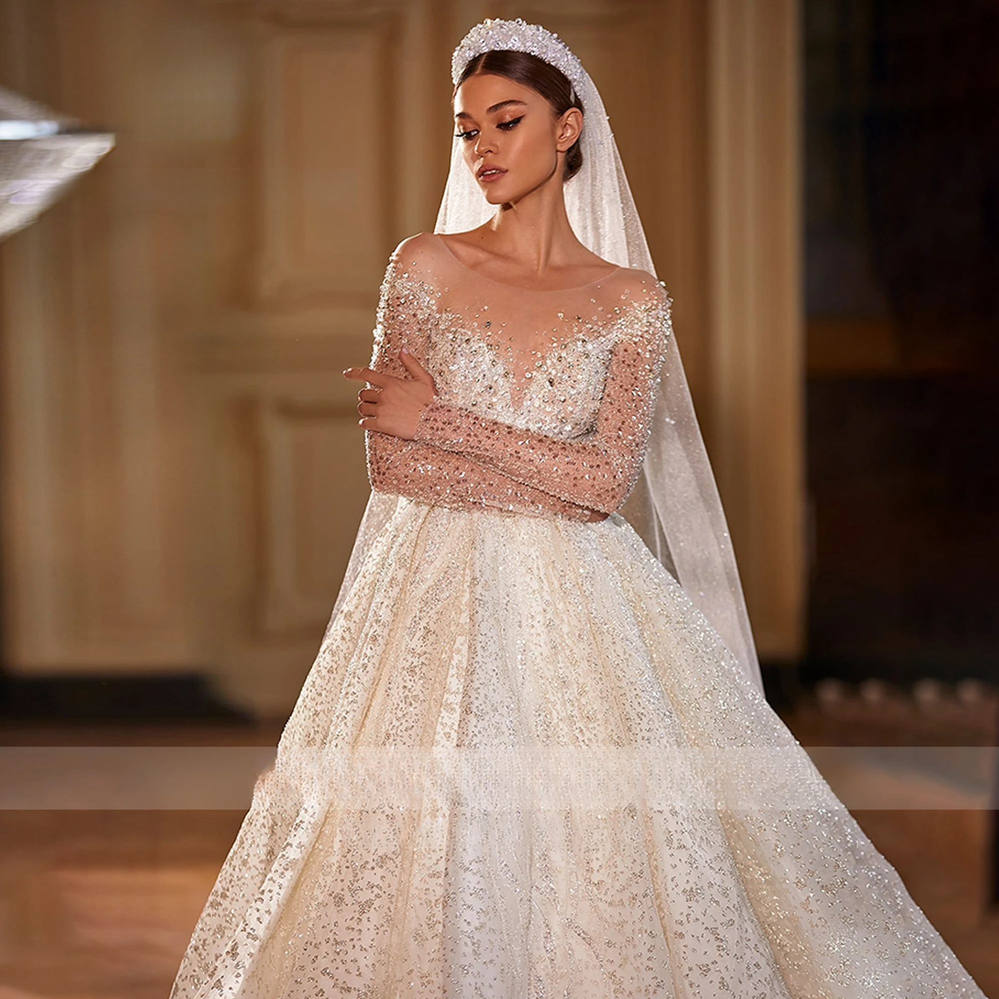 Michelle Royce Dresses For Women Shining Princess Beading Backless Wedding Gown Vestidos De Novia