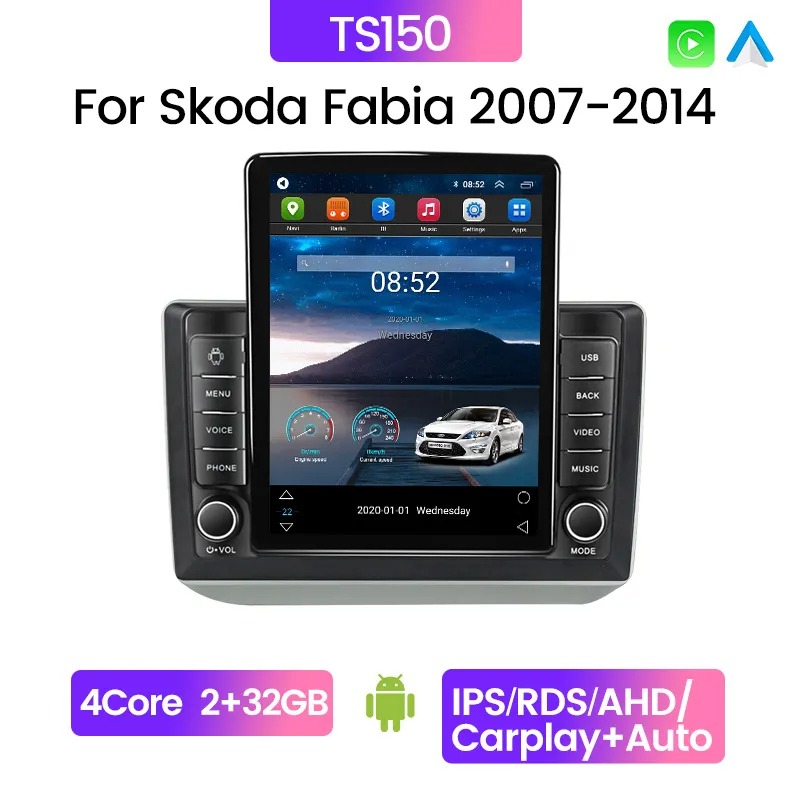 Car Video Radio Multimedia Video Player Android 2din Stereo for Skoda Fabia 2 2007-2014 Tesla Style Navigation GPS 2 Din BT