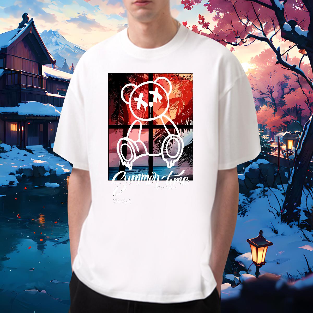 Classic Mens Tshirts Graffiti Art 230g 100% Cotton Short sleeve Cotton Soft Street Wear T-Shirts Floral Print Fashion Casual Tee Shirt