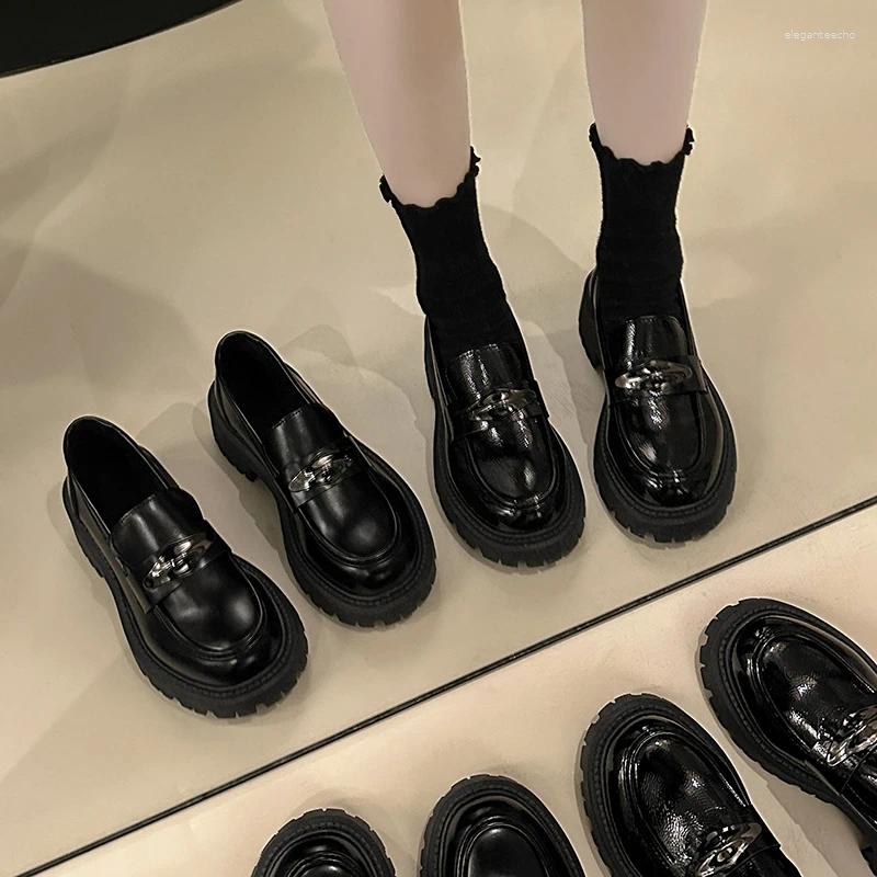 Dress Shoes For Women 2024 Slip On Women's Pumps Autumn Round Toe Solid Mary Jane Metal Decoration Mid Heel Water Proof Loafers