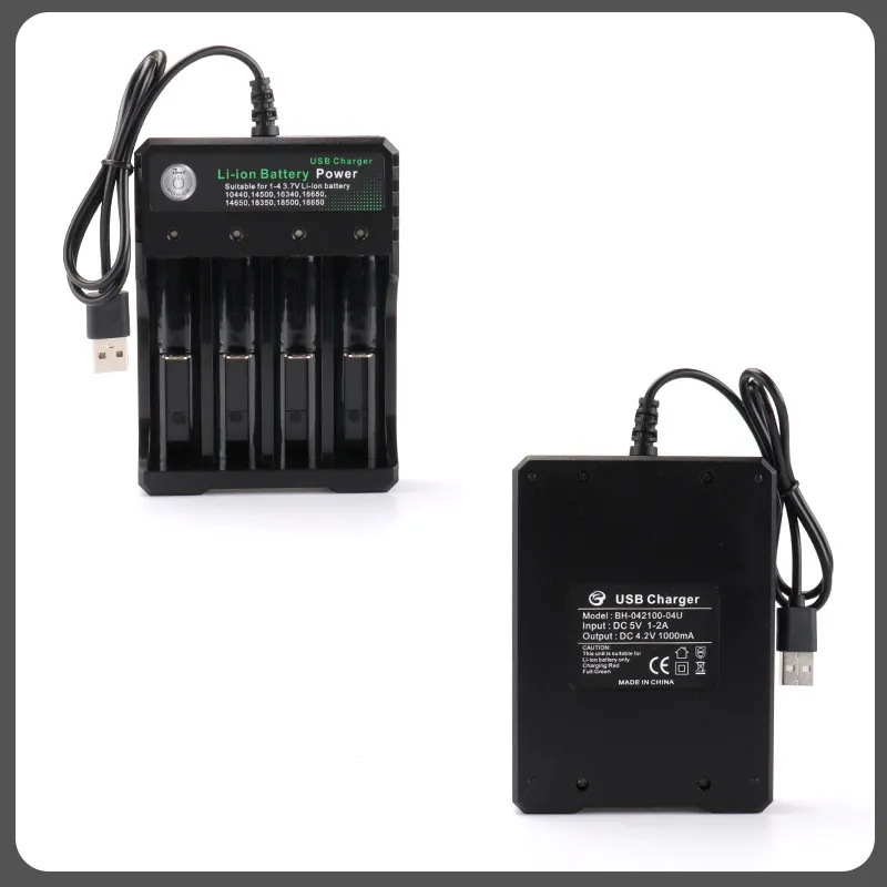 18650 Lithium Battery With USB Cable 4 3 2 1 Charging Slots For 26650 18490 18350 Rechargeable Batteries Charger Smart Inteligent 6 Protections