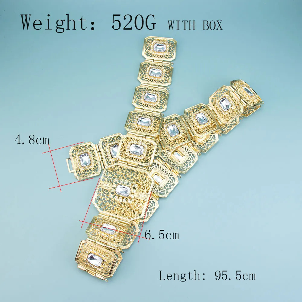 Sunspicems Morocco Caftan Belt Square Crystal Adjustable Length Arabic Women Wedding Jewerly Bridal Dress Waist Chain Gold Color 240709