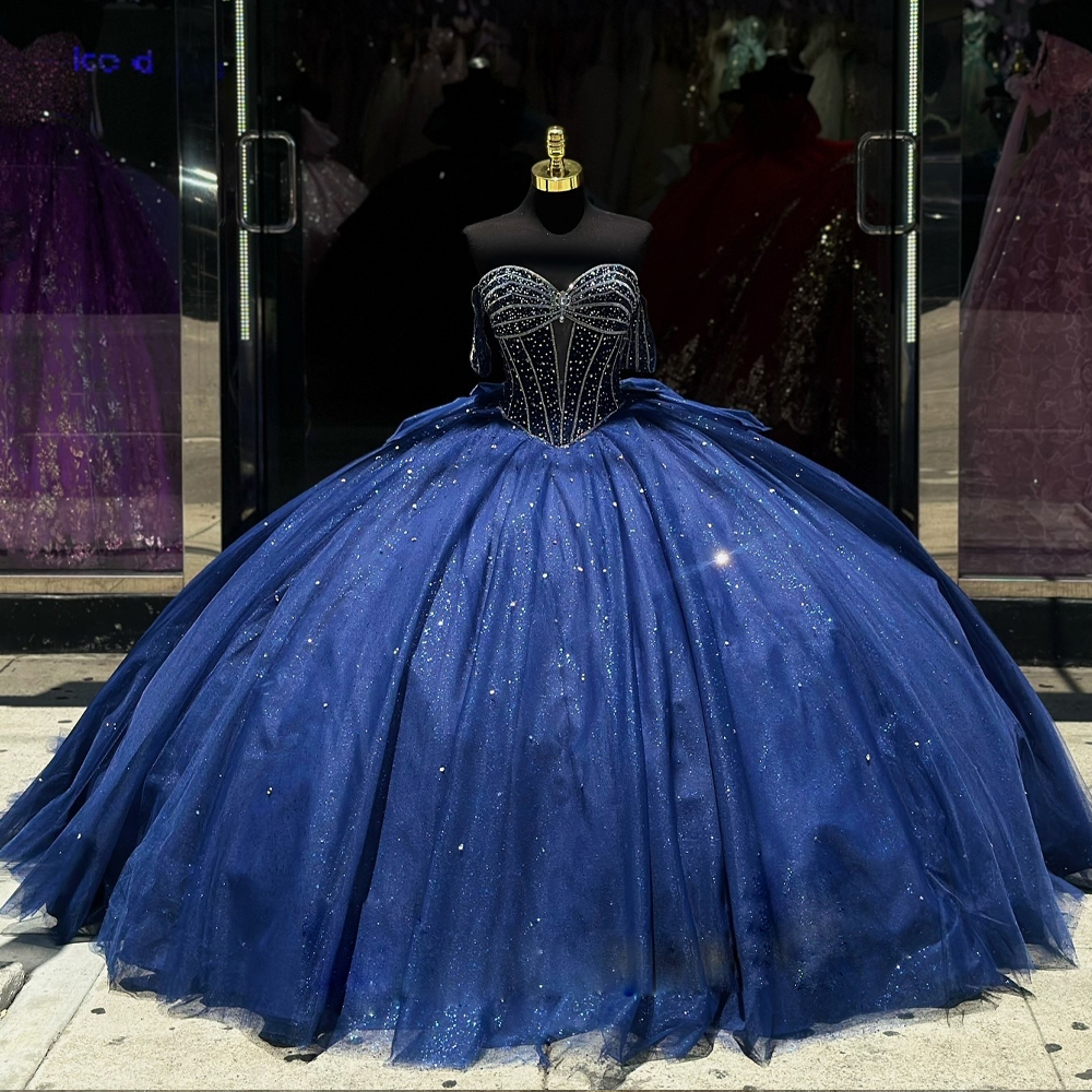 Glitter Quinceanera Dresses 15 Sweet Prom Dress Off the Shoulder Crystal Ball Birthday Party Gown Beaded Sequin vestidos de quincenaera