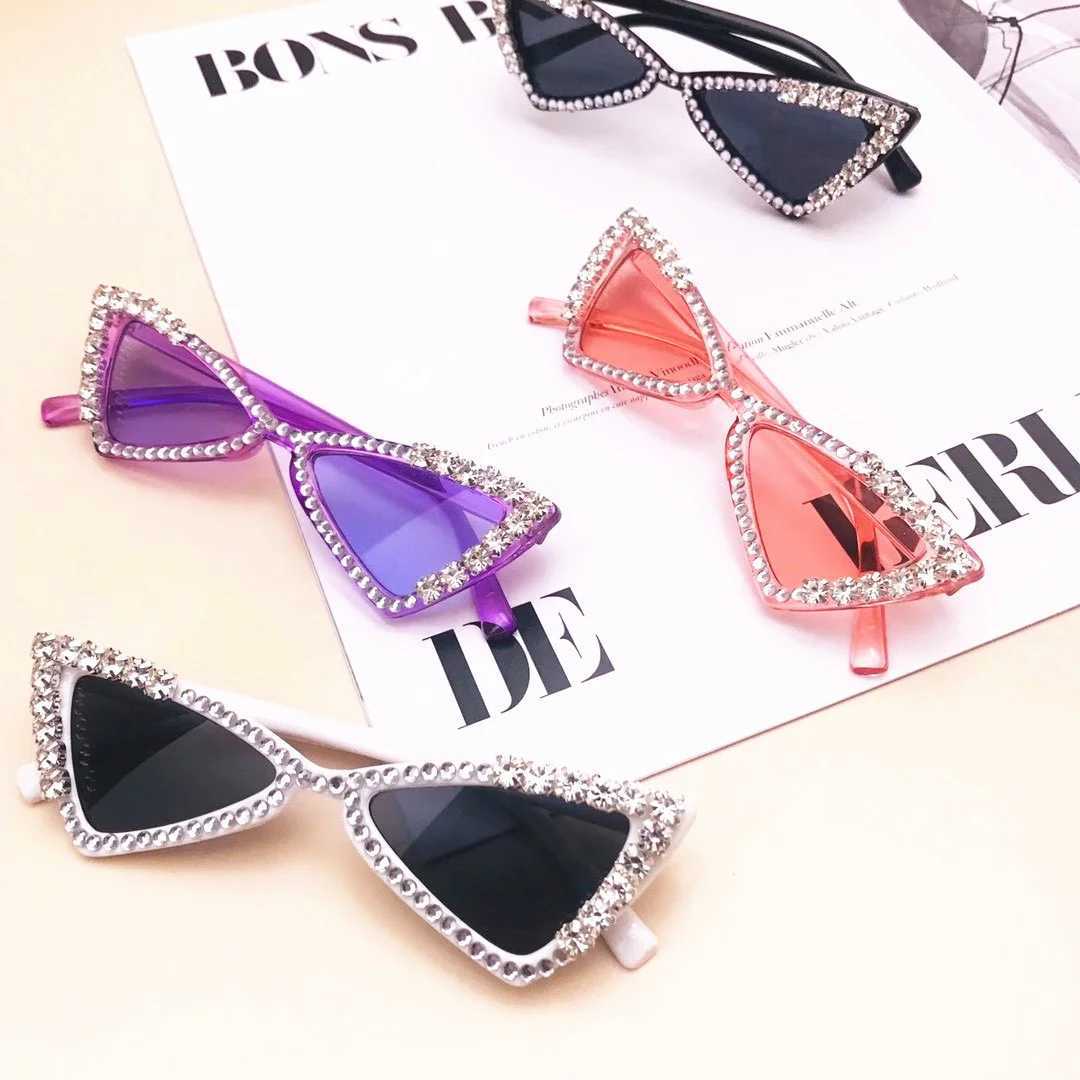 Sunglasses New childrens triangle frame drilling Sunglasses anti ultraviolet personality fashion street shooting glasses