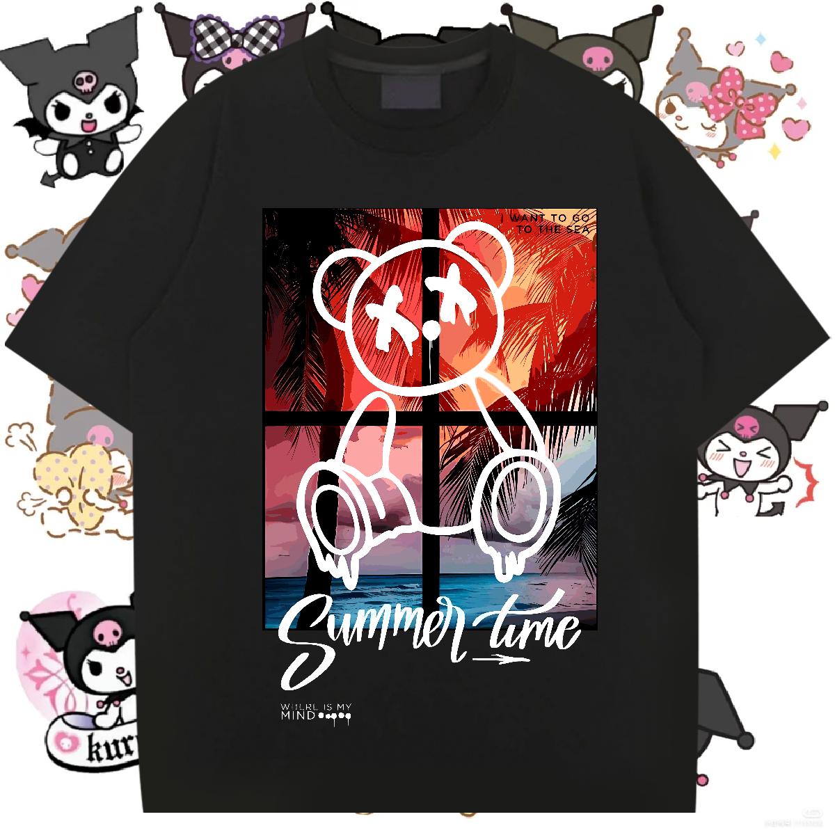 Brand T Shirts Men Graffiti Art 100% Cotton 230g Floral Print Sport Men Tshirts Breathable Short Sleeve Loose