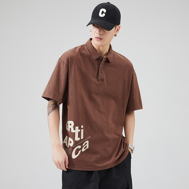 2023 Summer New Printed Short sleeved Shirt Trendy Brand Wash Pure Cotton Polo Collar T-shirt for Men