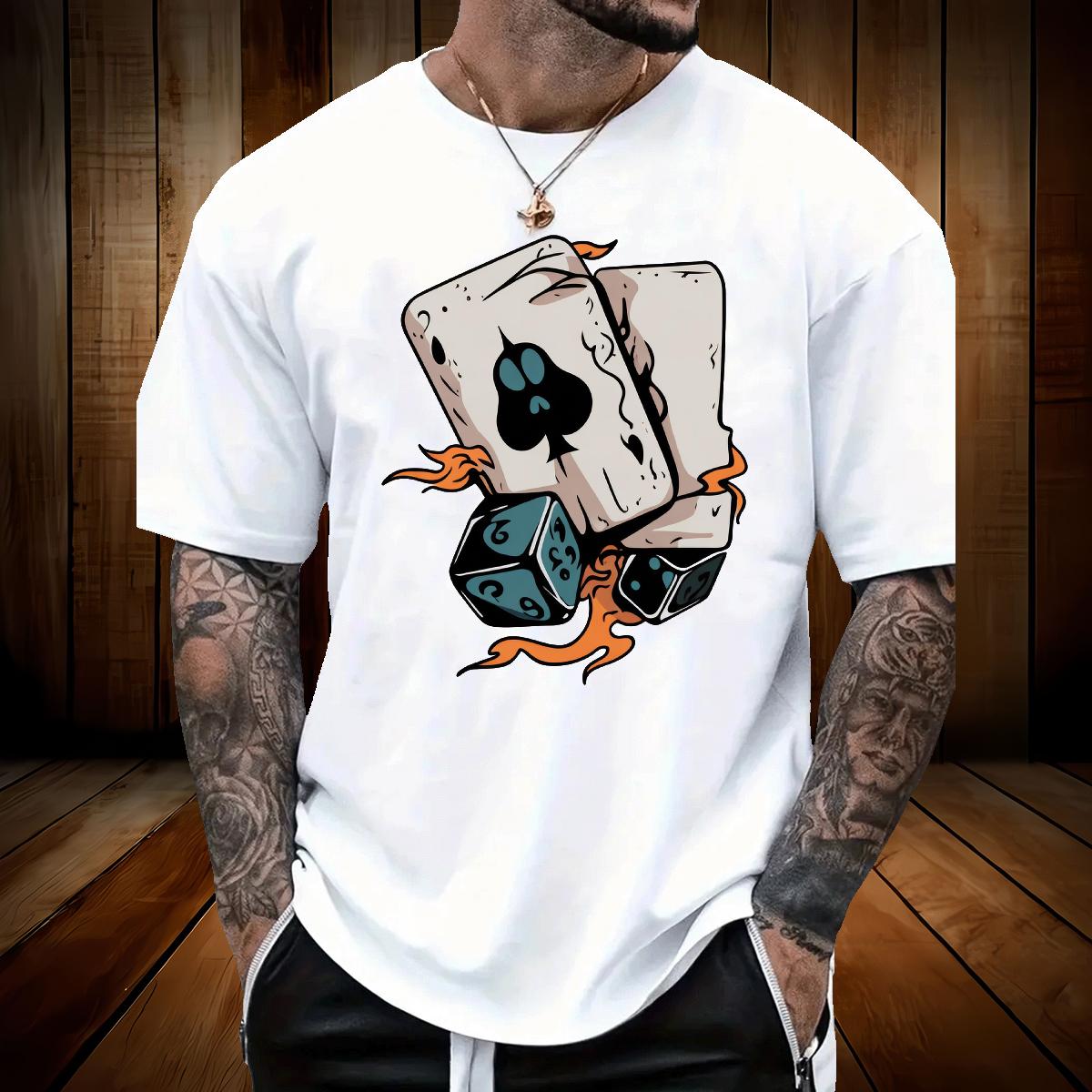 New Men T Shirts Cards 230g 100% Cotton Graphic Men Tshirts High Street Hip Hop 180g Cotton Loose Tops Tees