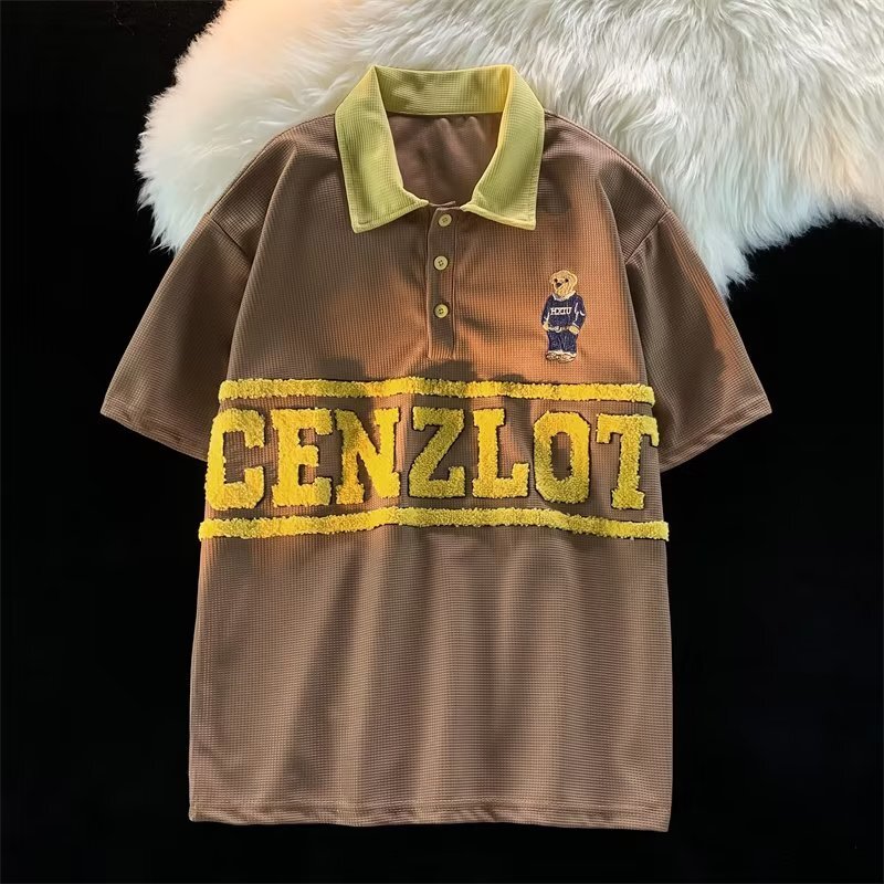 Korean version of American street polo lapel short sleeved t-shirt for couples, student top and trendy