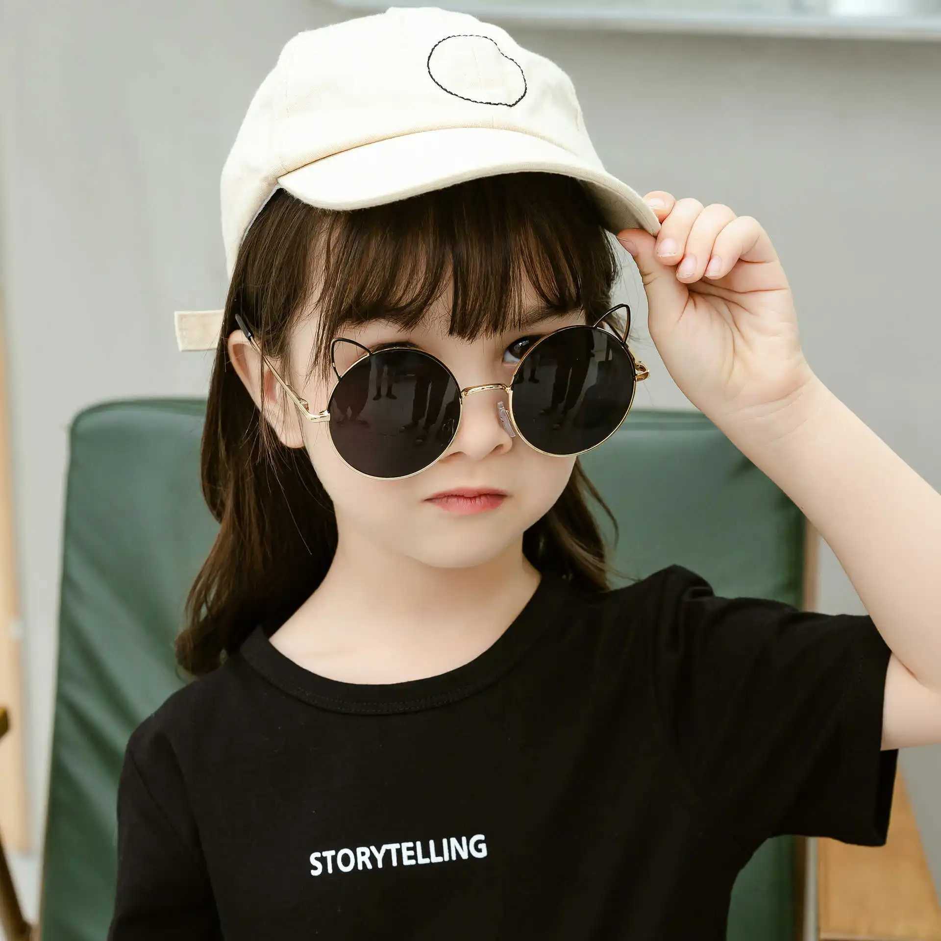 Sunglasses metal cute New round childrens ear Sunglasses UV400 sun visors 3-9 years old fashion childrens Sunglasses