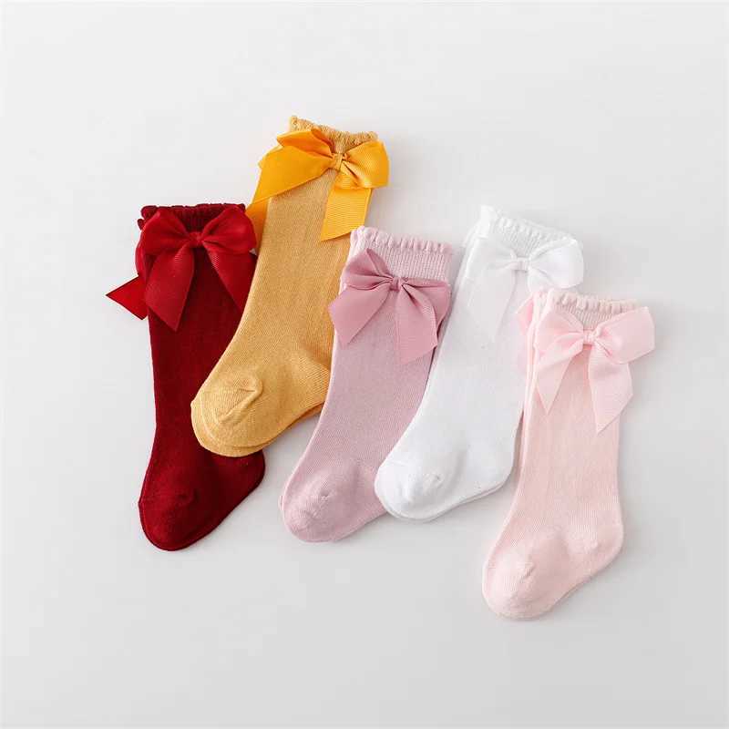 Lawadka 5 pairs/pack childrens girls socks cotton bow baby long socks fashion princess childrens girls socks 0-7 years inventory 2024W240715