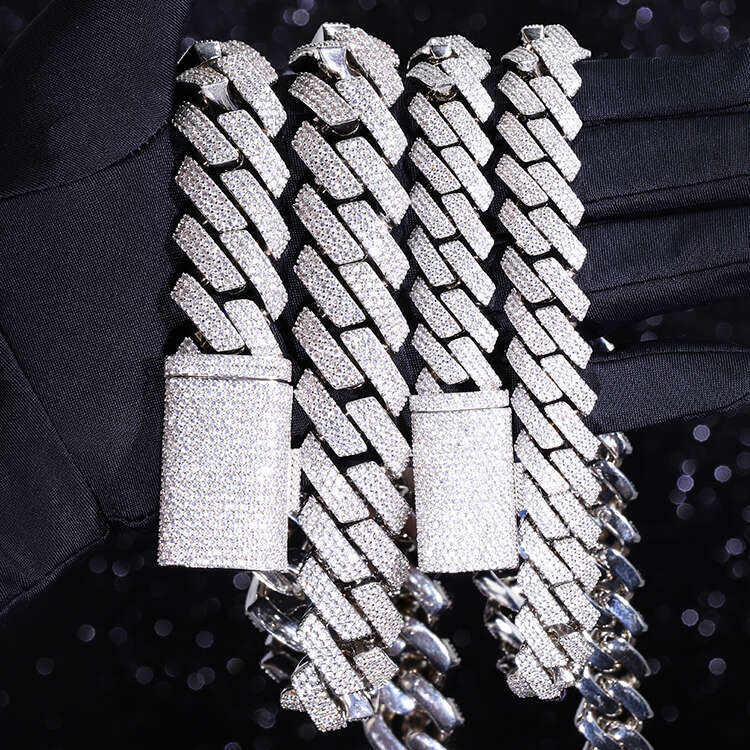 Heavy Hip Hop Necklace 20Mm 15Mm Iced Out Moissanite Dia Sier Cuban Link Chain For Men