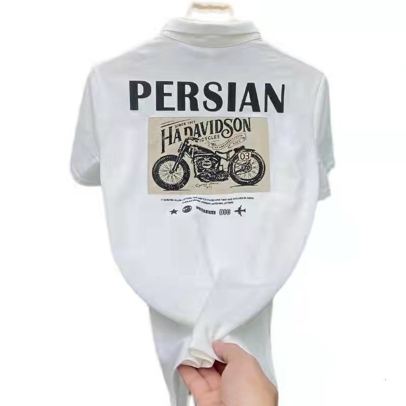 Summer silk cotton polo shirt with short sleeves, slim fit, embroidered print t-shirt, men's fashion