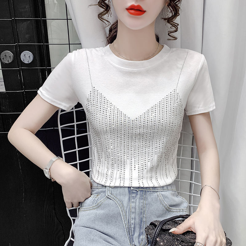 Women's Sleeved Casual Versatile Summer New T-shirt Slim Fitting Niche Design Sense Fashion Short Top