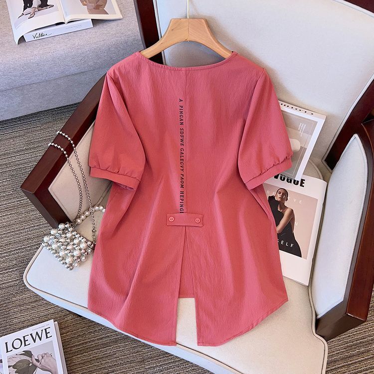 Designer women's clothing S-4XL cotton shirt short sleeved T-shirt 2024 summer new Korean version loose women's big V-neck top trend