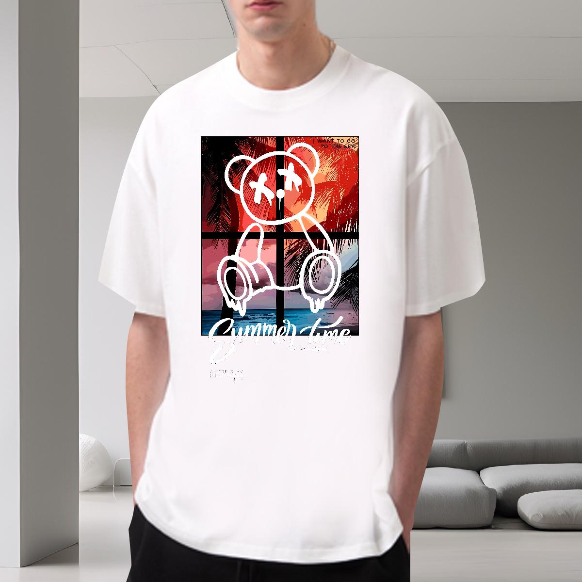 Fashion New Men T Shirts Graffiti Art 230g 100% Cotton Anime Print Tshirts Street Round Neck Short Sleeve High Quality Tee Shirt