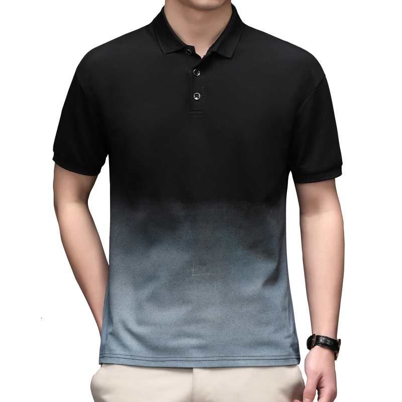 Youth Rainbow Gradient Trendy Short sleeved Polo Shirt Summer New Tencel Cotton Comfortable and Breathable T-shirt