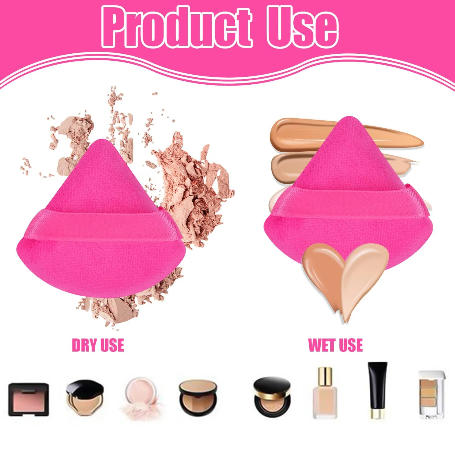 5 Puff Soft Triangle Makeup Tools Loose Powder Body Makeup Sponge Blender Contour Under Eye Angle 240715