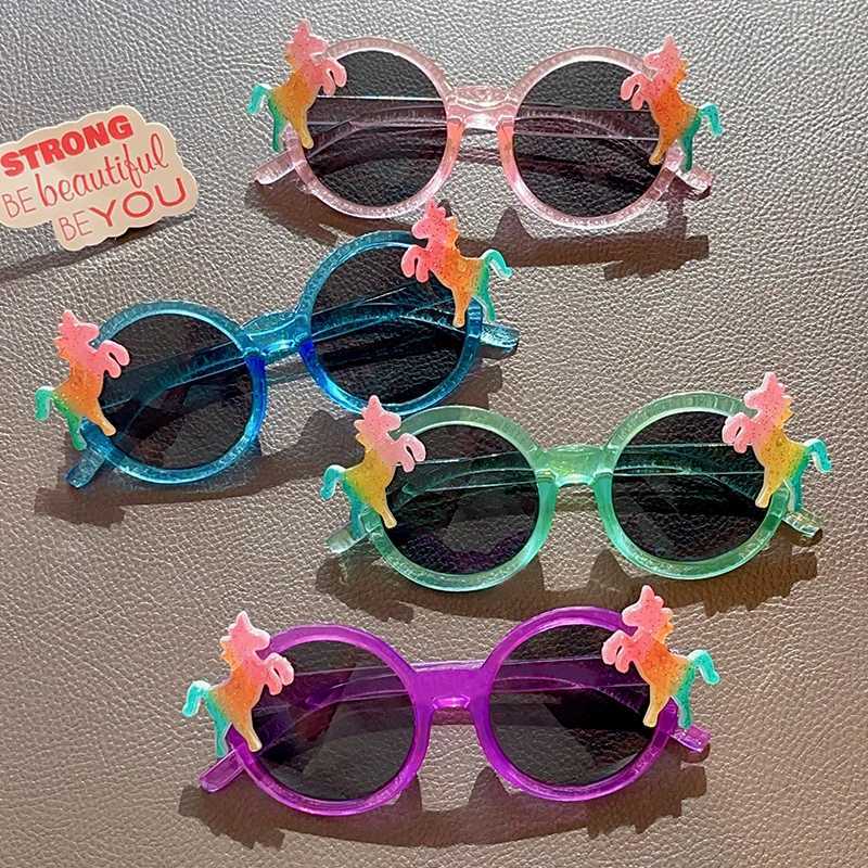 Sunglasses 2024 New Children Round Frame Cartoon Horse Sunglasses UV400 Girls Boys Cute Outdoor Sun Protection Sunglasses Kids Sun Glasses