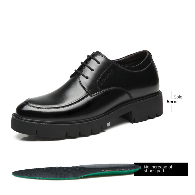Genuine Leather Thick Soled Business Dress Shoes For Men Heighten Shoe Height Platform Casual Party Banquet Daily Lace-Up Boots