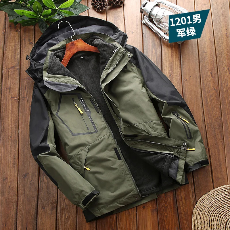 Men Waterproof Jacket Coat Twopieces Sets 3 in 1 Male Fleece Outerwear Windbreake Outdoor Fashion Casual Camping Jackets 240711