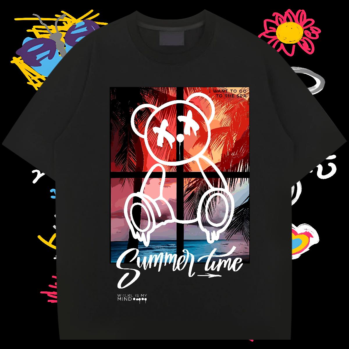 Classic Casual T Shirts Men Graffiti Art 100% Cotton 230g DIY Anime Men Clothes T-Shirt Street Wear Breathable Crew Neck Loose Tees