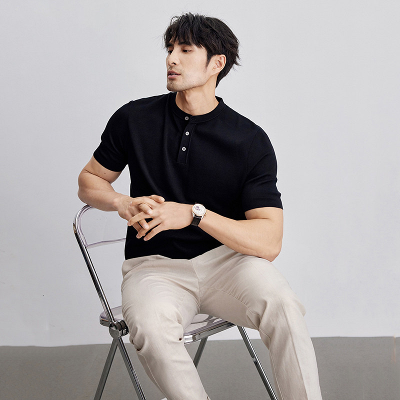 Standing collar polo shirt men's trendy buttons, light luxury summer new short sleeved T-shirt with half sleeves