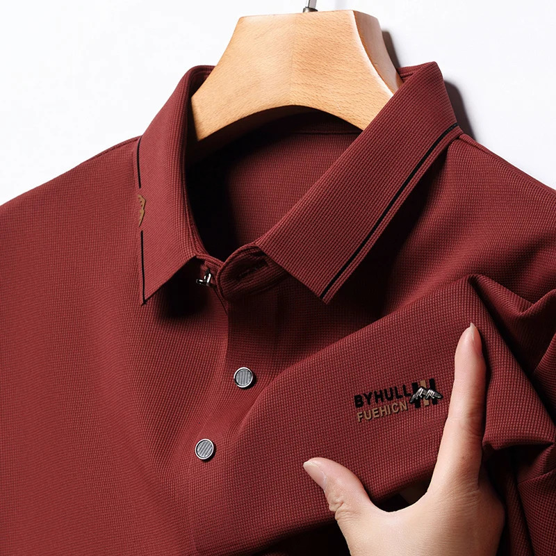 Men's Polos Men High-quality Embroidered Fashion Ice Silk Polo Shirt 2024 Spring Tshirt Streetwear Business Casual Long Sleeve Handsome Tops 2407