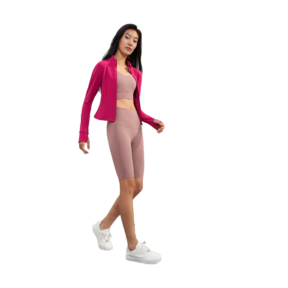 Womens Yoga Jackets Slim Long Sleeve Rose Red Women's Sport Coats Stand Collar Nylon Short Activewear Fit for Running Jogging