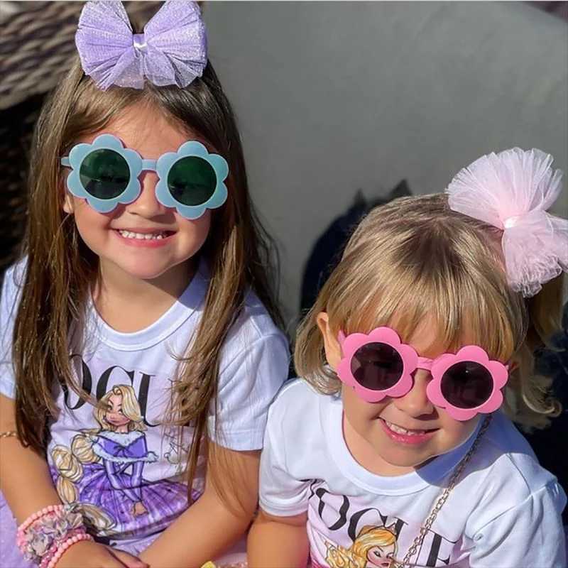 Sunglasses 2023 New Children Cute Colors Acrylic Sun Flower Sunglasses UV400 Baby Girls Outdoor Protection Sunglasses Kids Sun Glasses