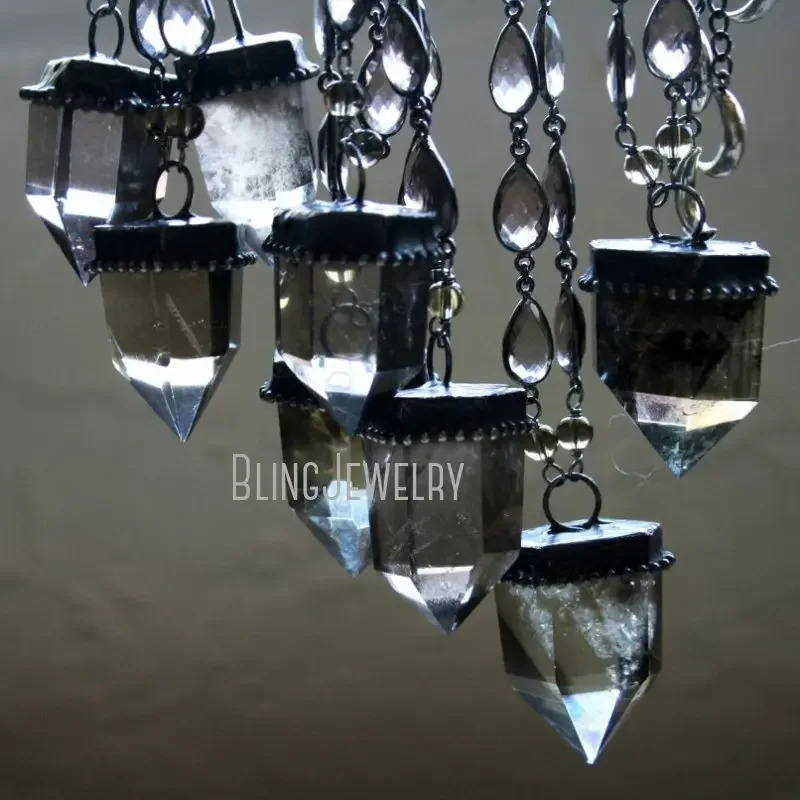 10pcs Crystal Point Halloween Necklace Women Smoky Quartz Pendulum Talisman Obelisk Witch Wicca Goth Gothic Wiccan Y2k Jewelry 240715