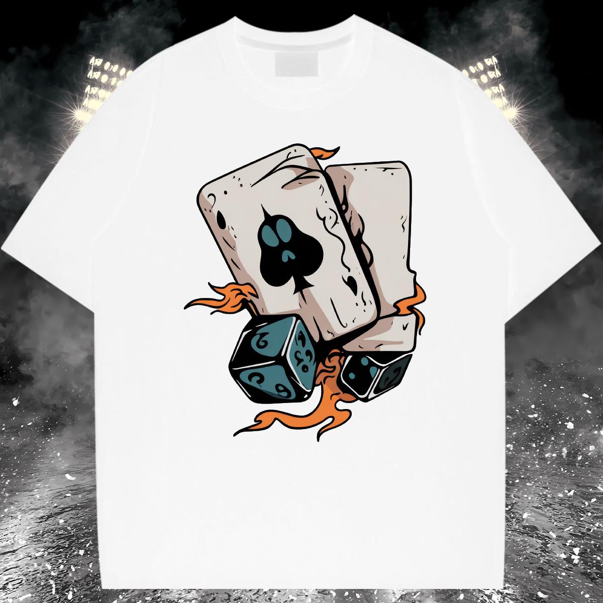 2024 DIY T shirt Poker 100% Cotton 230g Cartoon Printing S-4XL Men Tees Hip Hop Breathable Short Sleeve Loose Clothes