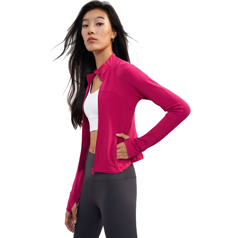 Womens Yoga Jacket Outerwear Slim Rose Red Women's Sport Coats Long Sleeves Stand Collar Nylon Short Coat Fit for Running Jogging Shopping