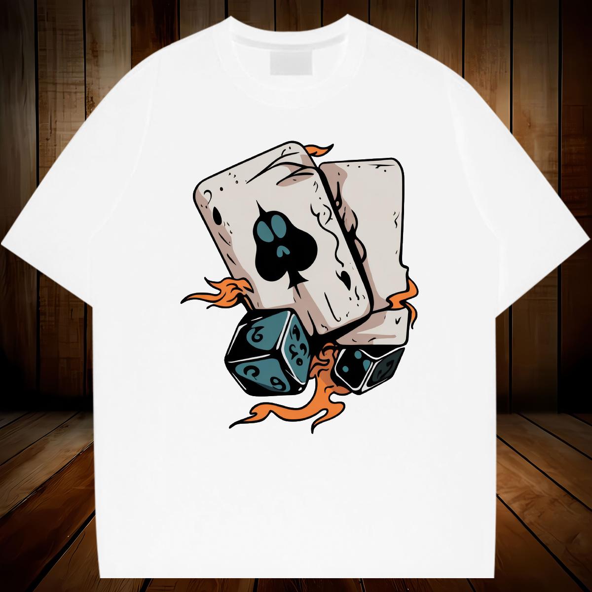 New Men T Shirts Cards 230g 100% Cotton Graphic Men Tshirts High Street Hip Hop 180g Cotton Loose Tops Tees