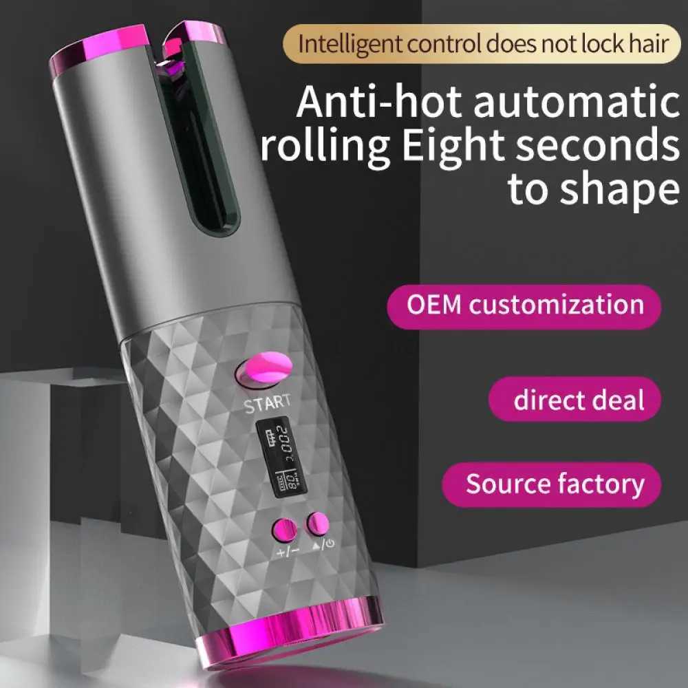 Automatic Wireless Hair Curler Cordless Rotating USB Rechargeable Curling Iron Display Temperature Adjustable Timing Hair CurlerCL240716