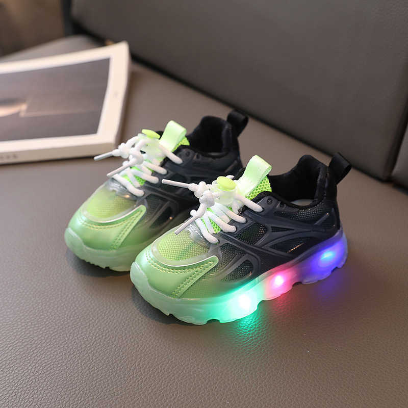 Sneakers Autumn New Cartoon Girls' Sports Shoes with LED Lighting for Boys' Gradient Color Mesh Shoes for Small and Medium Sized Children