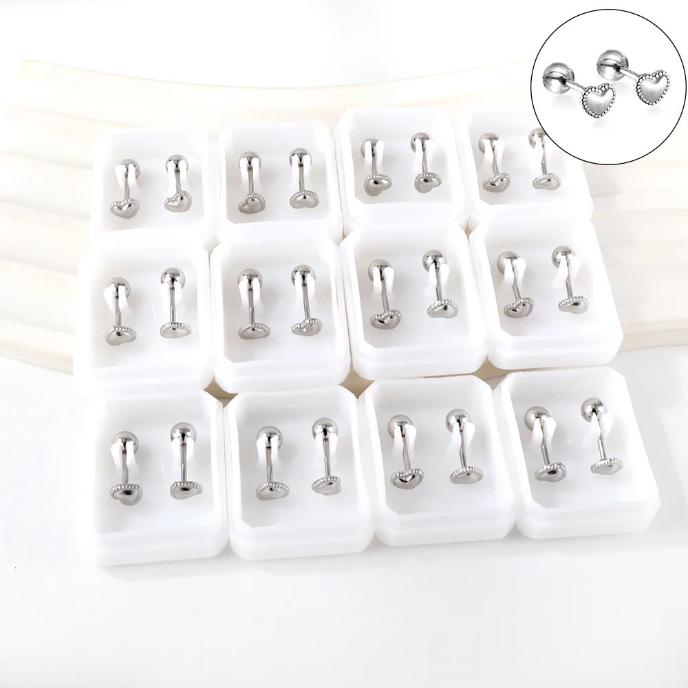 LUXUKISSKIDS Tiny Stud Earrings For Children Tiny Heart Shape Wholesale Screw Pack Piercing 12pairs/Lots Jewelry Small Business 240710