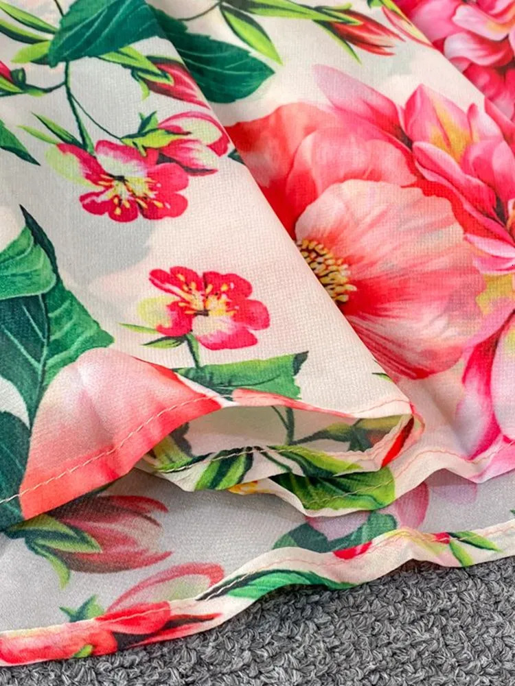 Spring Summer Holiday Bohemian Flower Maxi Dress Women Bow Tie Collar Floral Print Elastic Waist Large Hem Chiffon Vestidos 240712