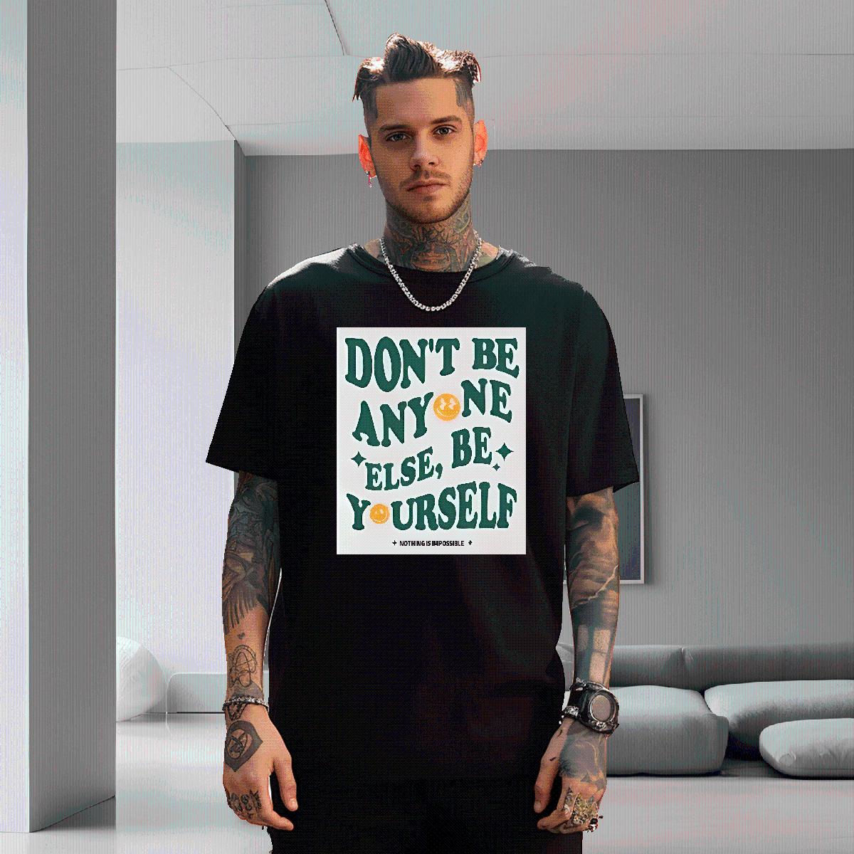 Designer Fashion T-Shirts nothing is impossible 100% Cotton 230g DIY Printed Men Clothes T-Shirt Street wear Hip Hop Crew Neck Cotton Cool Design Polo