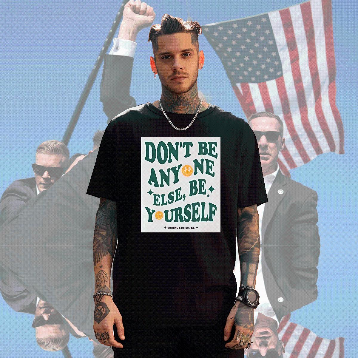 Cool Design Men Tees be yourself 230g 100% Cotton Breathable Short Sleeve Hip Hop Mens T Shirts DIY Customized Top Tees