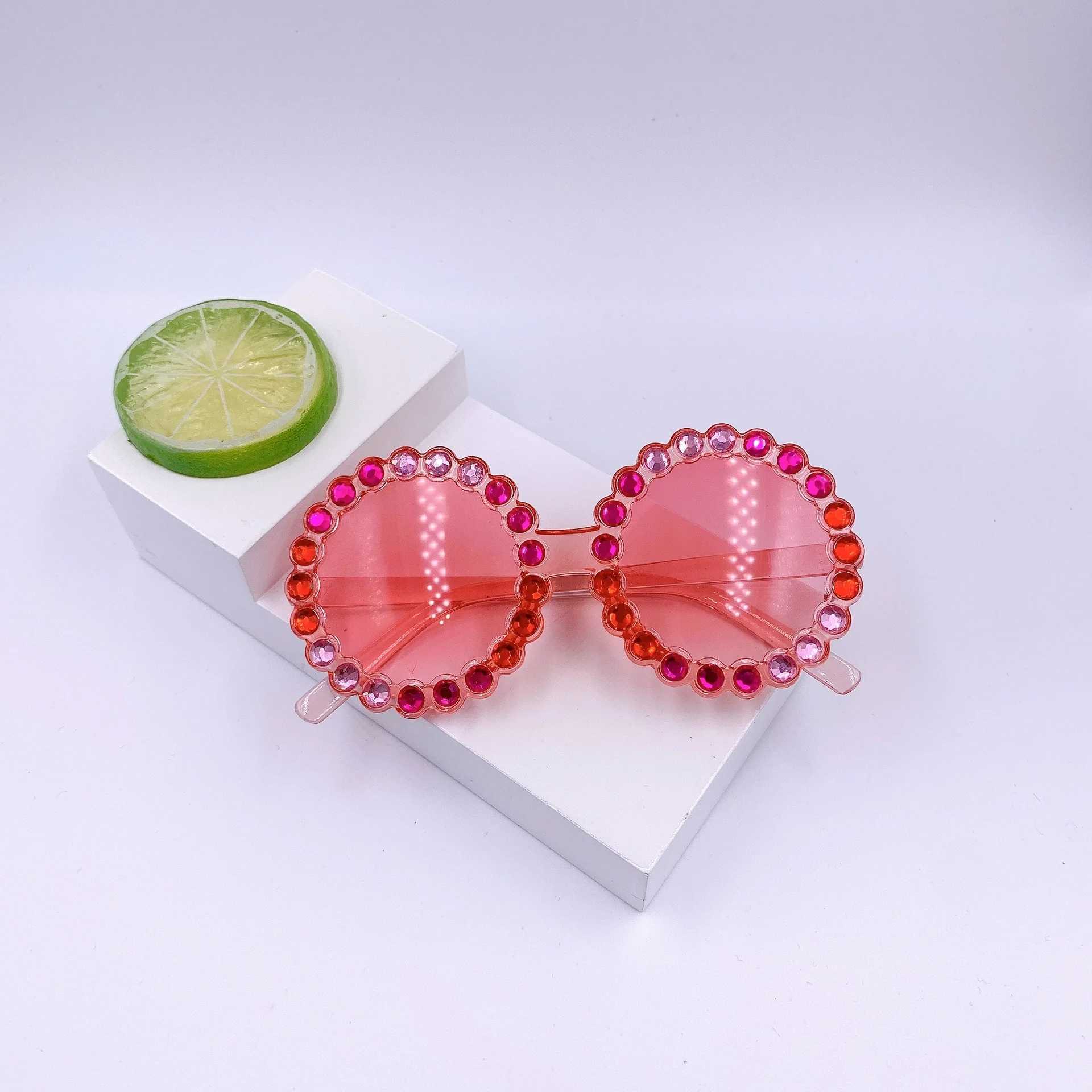 Sunglasses New childrens color diamond round frame sunglasses Fashion frame cartoon personality sunglasses Fashion Sunglasses