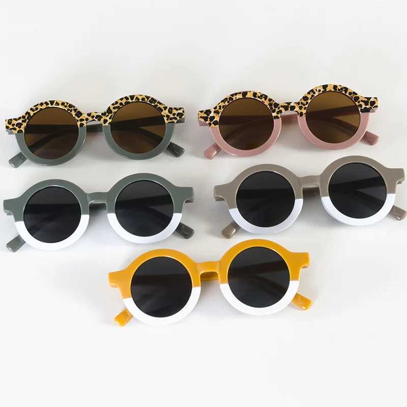Sunglasses Round Frame Childrens Sunglasses Dual Contrast Leopard Print Fashion Childrens Sunglasses