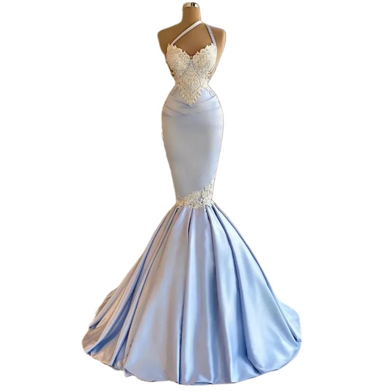 2024 One Shoulder Mermaid Prom Dresses Lace Appliques Backless or Length Simple Evening Formal Gowns For Women Sleeveless Pleats Pageant Special Ocn D