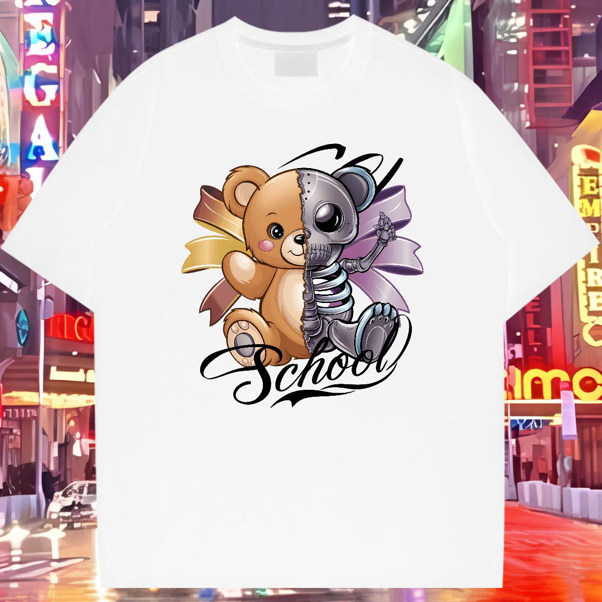 Loose Fit T-Shirts for Men bear 230g 100% Cotton Beach Cotton Breathable Tshirt for Man Woman Brand DIY Tops Shirt