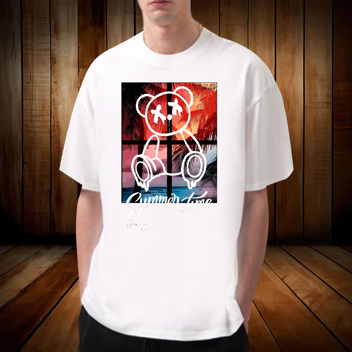 Unisex Mens Tshirts Graffiti Art 100% Cotton 230g Round Neck Short Sleeve Anime Printing Street Man T Shirts Asian Size 2024 DIY Tops