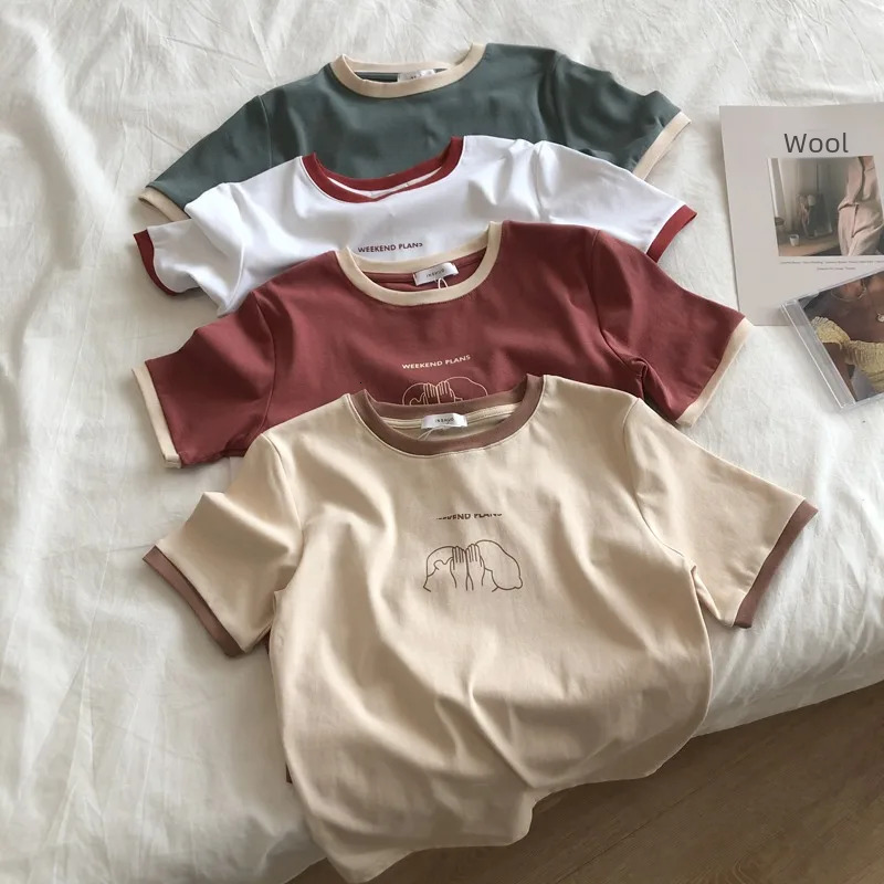 Designer's new women's slim fit short sleeved T-shirt summer shirt student casual top women's clothing polyester fabric in one size fit