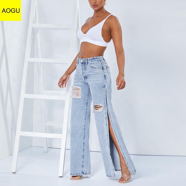 custom New high waist Washed ripped baggy Plus Size Women's Jeans Denim Women Pants