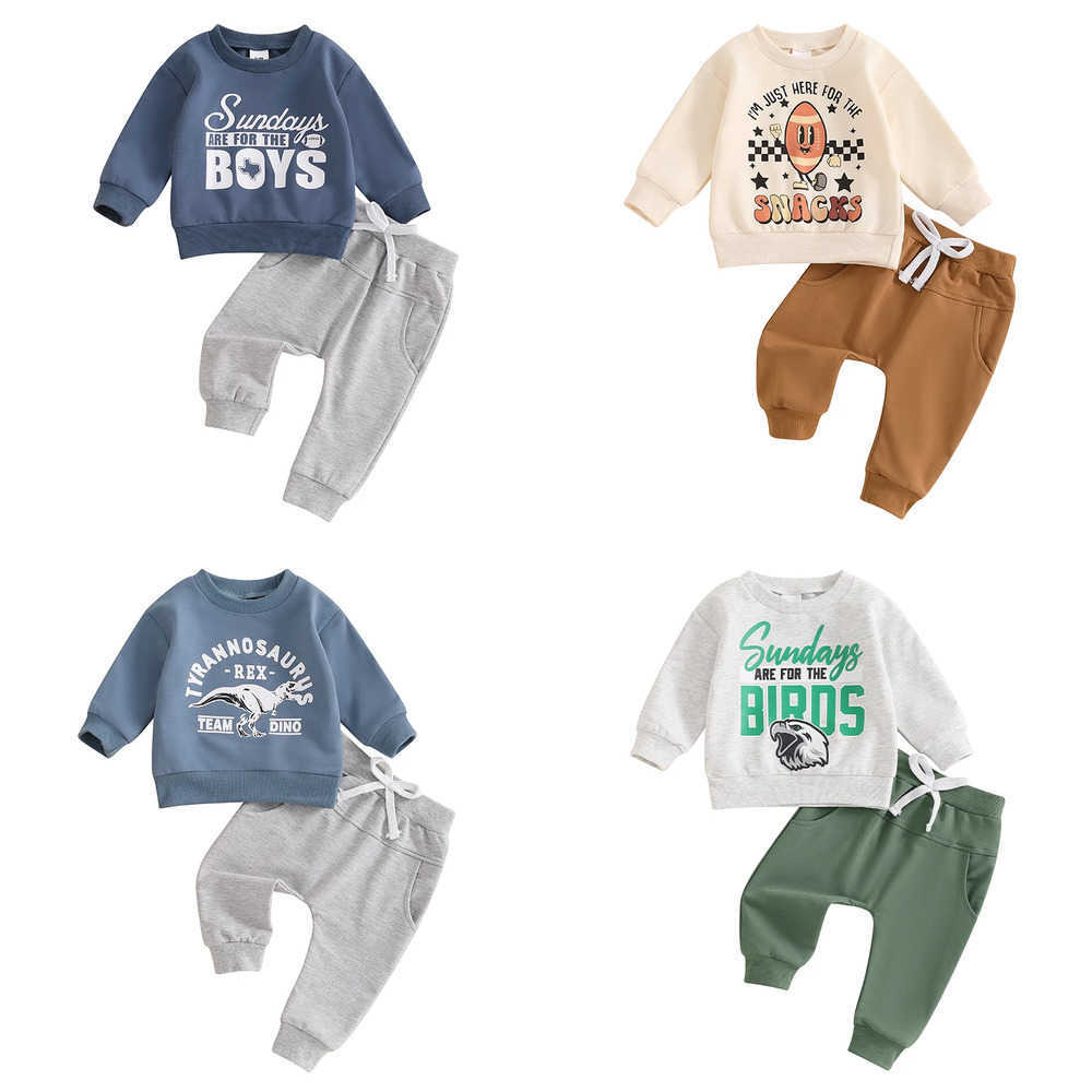 Clothing Sets 2024-05-27 Lioraitiin Baby Boy 2 Piece Fall Outfit Letter Rugby Print Long Sleeve Sweatshirt Elastic Waist Pants with Pockets S8U7