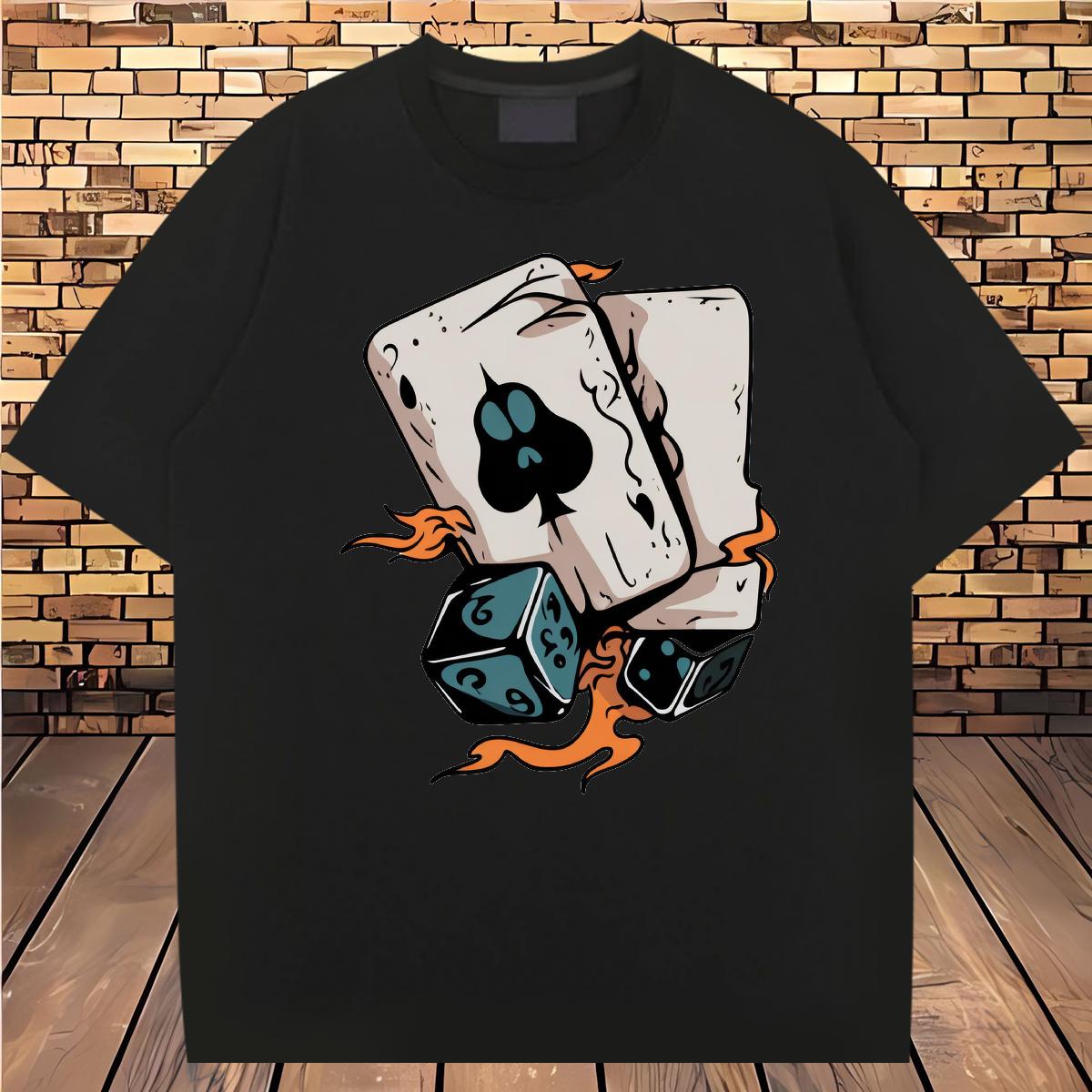 2024 New T shirt Cards 230g 100% Cotton Cartoon Printing S-4XL Men Clothes T-Shirt Sports Casual Cotton O Neck Short Sleeves Cool Design Tee Shirt