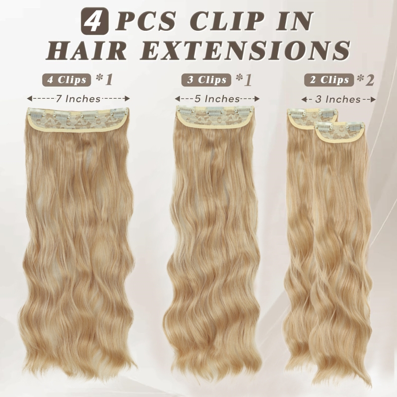 Synthetic Hair Clip In On Hair Extensions Wave 4 pieces/set High Temperature Fiber 190g 1B# 22/60# 4# 6# Color 24inch